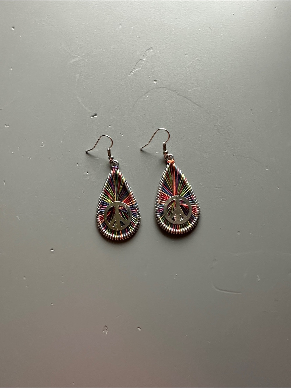 Multicolor Peace Sign Teardrop Earrings